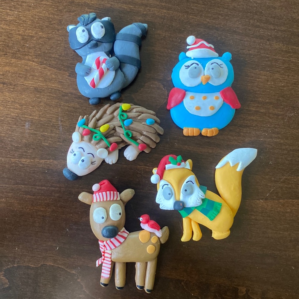 Holiday handmade clay animal magnets